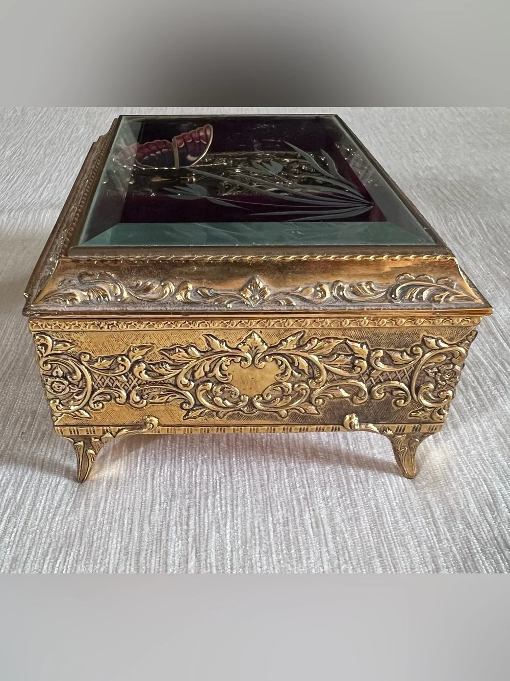 VTG Westland Enamel Butterfly Automaton Musical Jewelry Box Plays Memory